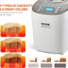 VEVOR Bread Maker, Dough Machine 15 Menus in 1, Non-Stick Ceramic Pan Automatic Breadmaker with Non-Gluten Setting, Whole Wheat Bread Making, Digital, Programmable, 3 Loaf Sizes, 3 Crust Colors, White