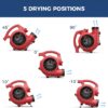 ALORAIR 600 CFM Air Mover Blower Fan for Industrial, Workshop, and Home Use - 3 Speeds, 5 Adjustable Angles and Daisy Chain - Ideal for Water Damage Restoration and Plumbing - GF600A Red