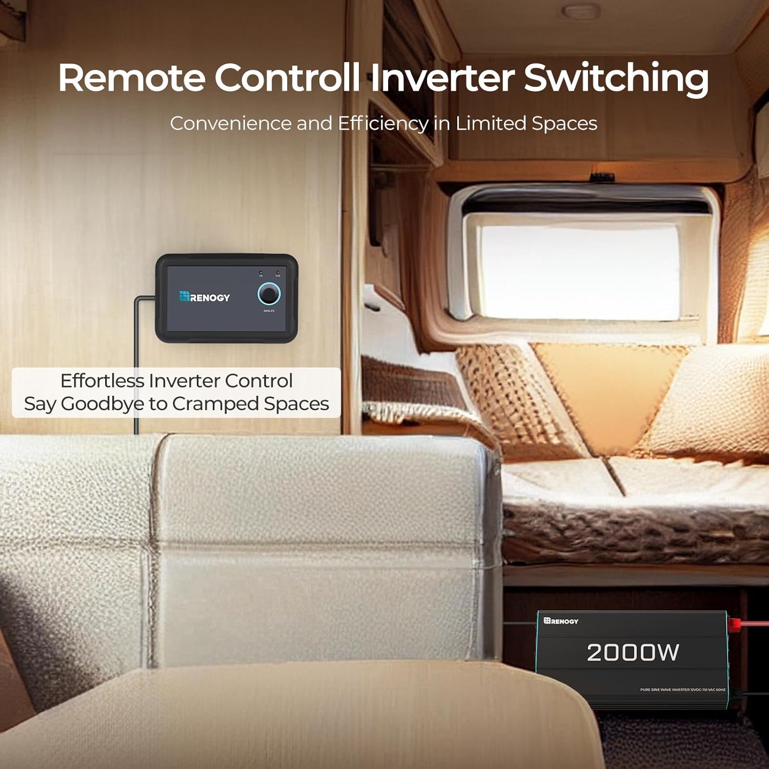 Renogy Inverter P2 2000W Pure Sine Wave Inverter 12V DC to 110V AC Converter, Off-Grid Solar Power Inverters for Vehicles, Truck, RV, Home, with Built-in 5V/2.1A USB / Hardwire Port, Remote Controller Renogy Inverter P2 2000W Pure Sine Wave Inverter 12V DC to 110V AC Converter, Off-Grid Solar Power Inverters for Vehicles, Truck, RV, Home, with Built-in 5V/2.1A USB / Hardwire Port, Remote Controller - Image 6