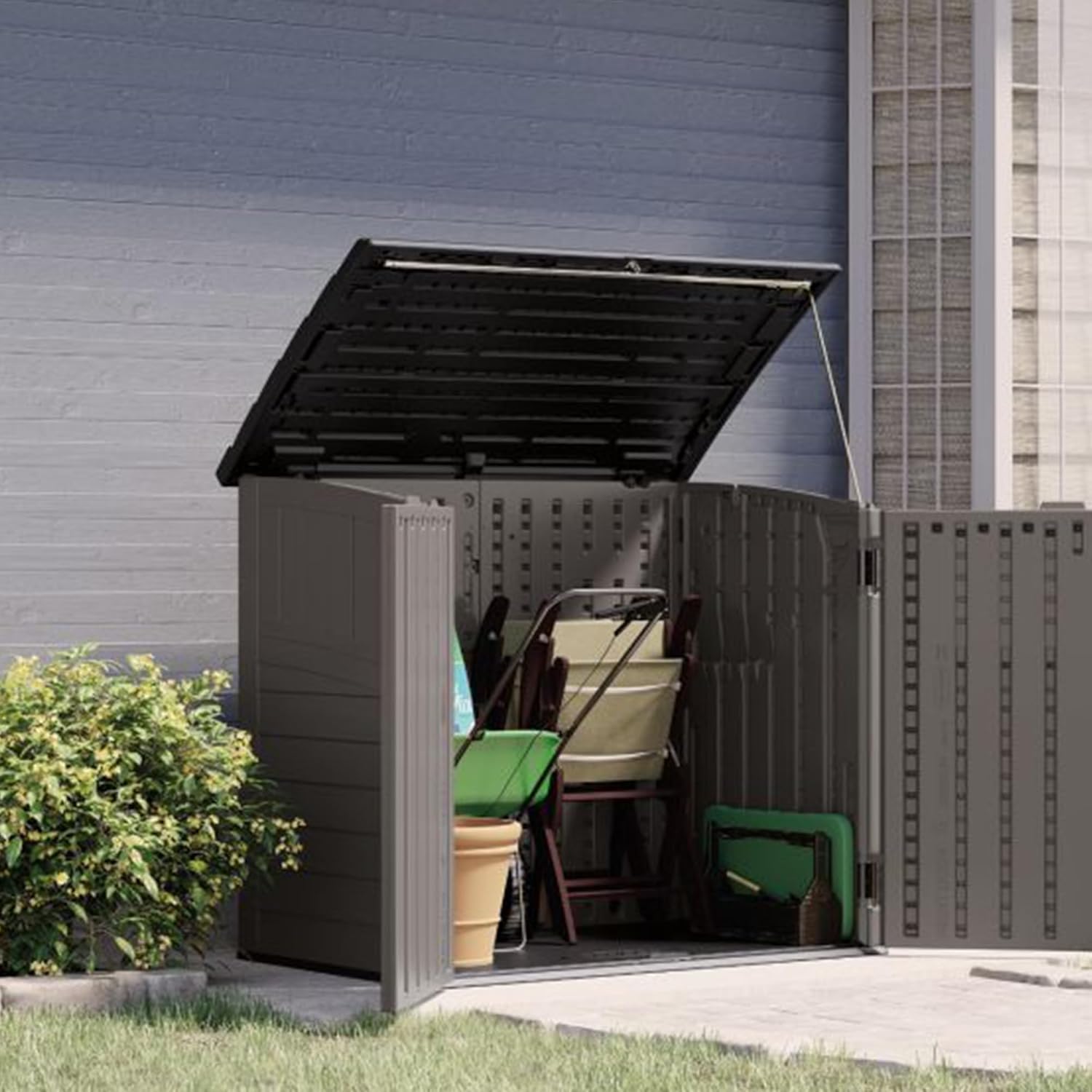 Suncast Outdoor Storage Shed for Backyard and Garden, Horizontal, 4' x 2.5', Stoney Grey - Portable Utility Deck and Cabinet for Tools, Equipment, and Garbage Suncast Outdoor Storage Shed for Backyard and Garden, Horizontal, 4' x 2.5', Stoney Grey - Portable Utility Deck and Cabinet for Tools, Equipment, and Garbage - Image 6