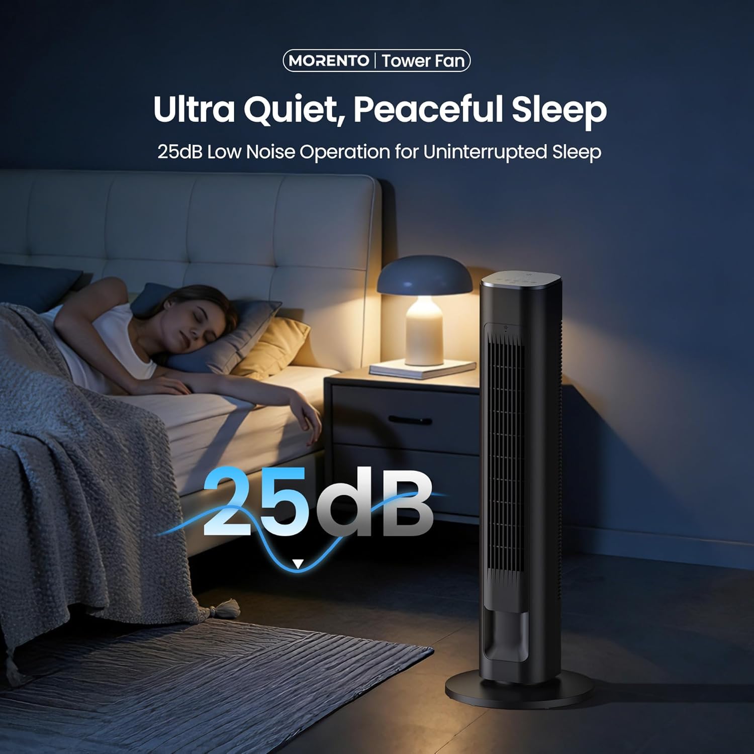 MORENTO Tower Fan for Bedroom, 36" Smart Standing Fan with WiFi APP Voice Control, 4 Modes 4 Speeds, 90° Oscillating, 12H Timer & 25dB Ultra Quiet Safe Bladeless Floor Fan with Remote, Black, 1 Pack MORENTO Tower Fan for Bedroom, 36" Smart Standing Fan with WiFi APP Voice Control, 4 Modes 4 Speeds, 90° Oscillating, 12H Timer & 25dB Ultra Quiet Safe Bladeless Floor Fan with Remote, Black, 1 Pack - Image 3