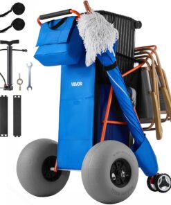 VEVOR Beach Cart with Large Wheels for Sand, 165 lbs Load Capacity, Heavy Duty Folding Beach Wagon with 12" Balloon Wheels, Insulated Cooler Bag, Umbrella Holder, Holds 4 Chairs for Camping & Fishing