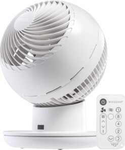 IRIS USA WOOZOO Air Circulator Fan with Remote, Oscillating Table Fan, 8 Speeds, 82ft Max Air Distance, 65° Tilt, Ultra Quiet DC Motor, Small Desk Fan for Bedroom, Office, Dorm, White
