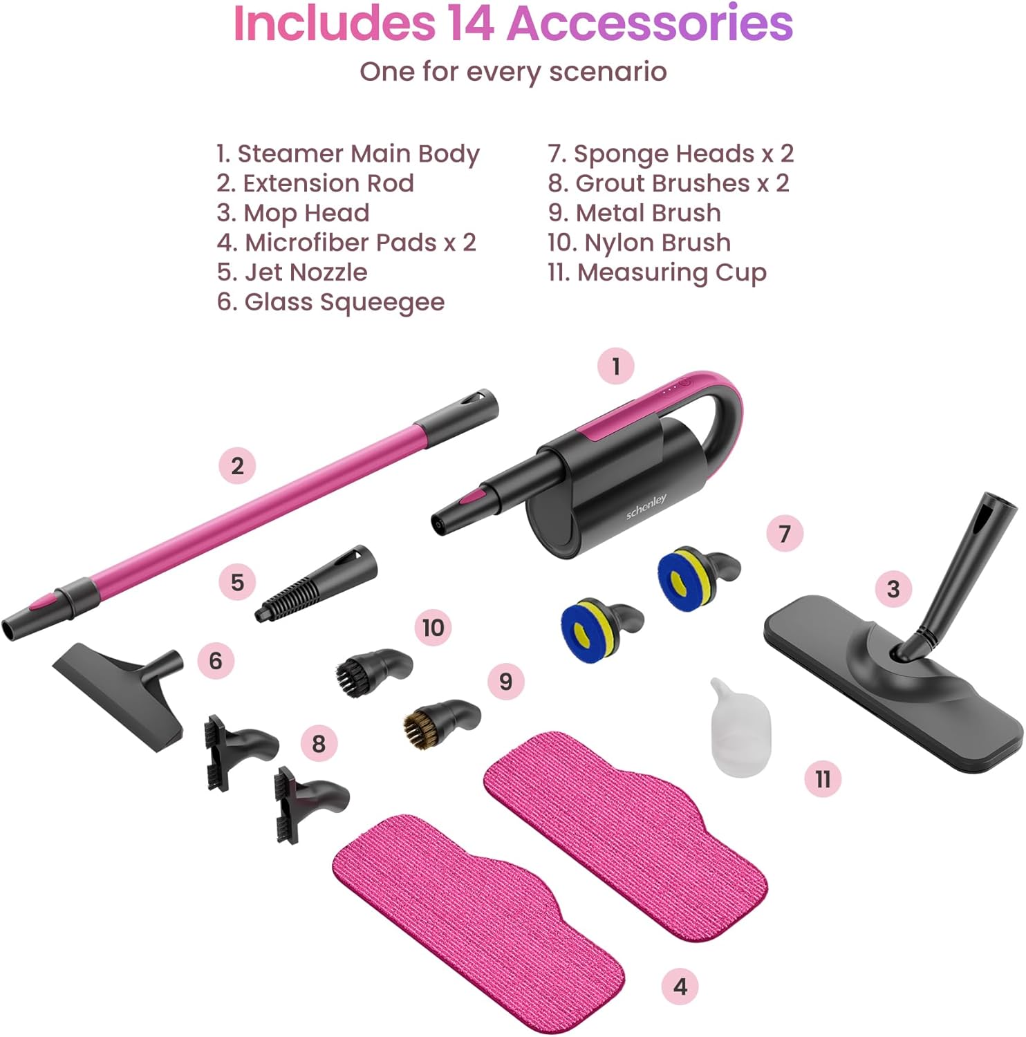 Schenley Steam Mop Cleaner with Detachable Handheld Steamer for Cleaning Hardwood, Laminate Floor, Tiles and Grout, with 14-in-1 Multi-purpose Accessories and Washable Microfiber Pads Schenley Steam Mop Cleaner with Detachable Handheld Steamer for Cleaning Hardwood, Laminate Floor, Tiles and Grout, with 14-in-1 Multi-purpose Accessories and Washable Microfiber Pads - Image 7