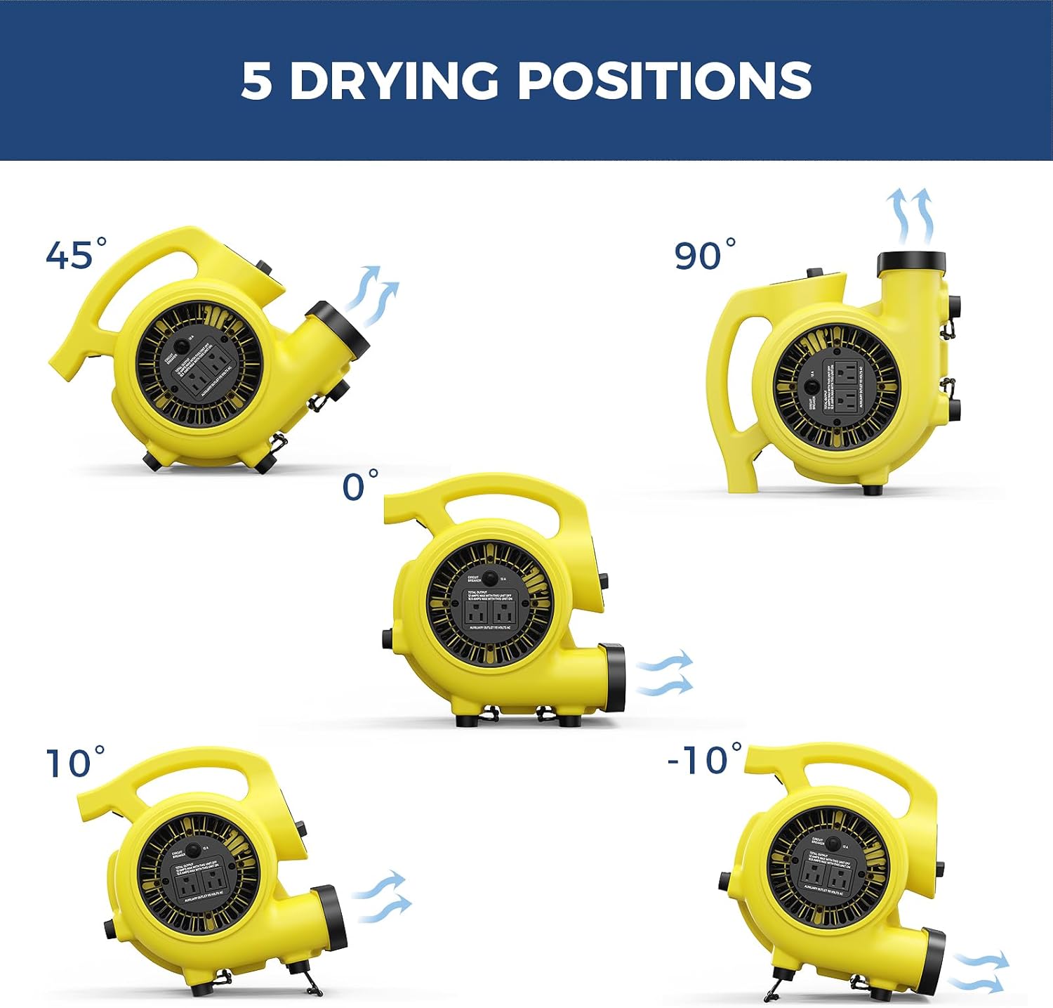 ALORAIR 600 CFM Air Mover Blower Fan for Industrial, Workshop, and Home Use - 3 Speeds, 5 Adjustable Angles and Daisy Chain - Ideal for Water Damage Restoration and Plumbing - GF600A Yellow ALORAIR 600 CFM Air Mover Blower Fan for Industrial, Workshop, and Home Use - 3 Speeds, 5 Adjustable Angles and Daisy Chain - Ideal for Water Damage Restoration and Plumbing - GF600A Yellow - Image 3
