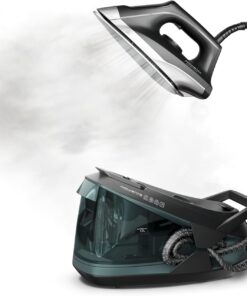 Rowenta Iron Steamer for Clothes Master Steam Station, Professional Steam Iron for Clothes with Stainless Steel Soleplate, 57 Oz, 400 Microsteam Holes, Built-In Pump, 1750 Watts, Black/Green, VR8338