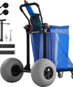 VEVOR Beach Cart with Large Wheels for Sand, 165 lbs Load Capacity, Heavy Duty Folding Beach Wagon with 12" Balloon Wheels, Storage Bag, 180° Adjustable Handlebar, Dolly for Camping Fishing Garden