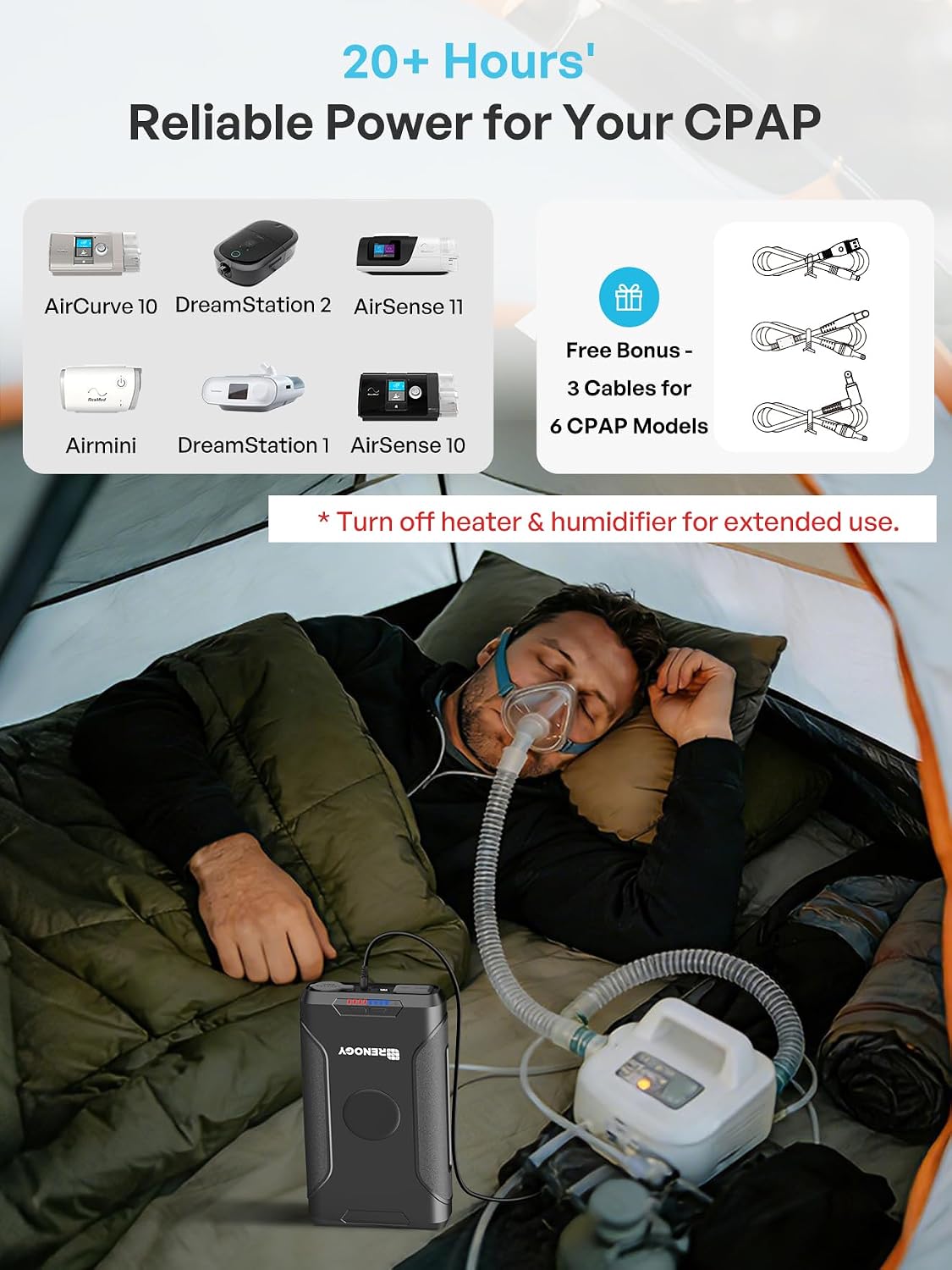 Renogy 72000mAh 266Wh 12v Power Bank with 60W PD, CPAP Battery for Camping, High Capacity Large Camping Power Bank with USB-C DC Wireless Charging & Flashlight, Backup Power Supply for Starlink Mini Renogy 72000mAh 266Wh 12v Power Bank with 60W PD, CPAP Battery for Camping, High Capacity Large Camping Power Bank with USB-C DC Wireless Charging & Flashlight, Backup Power Supply for Starlink Mini - Image 2