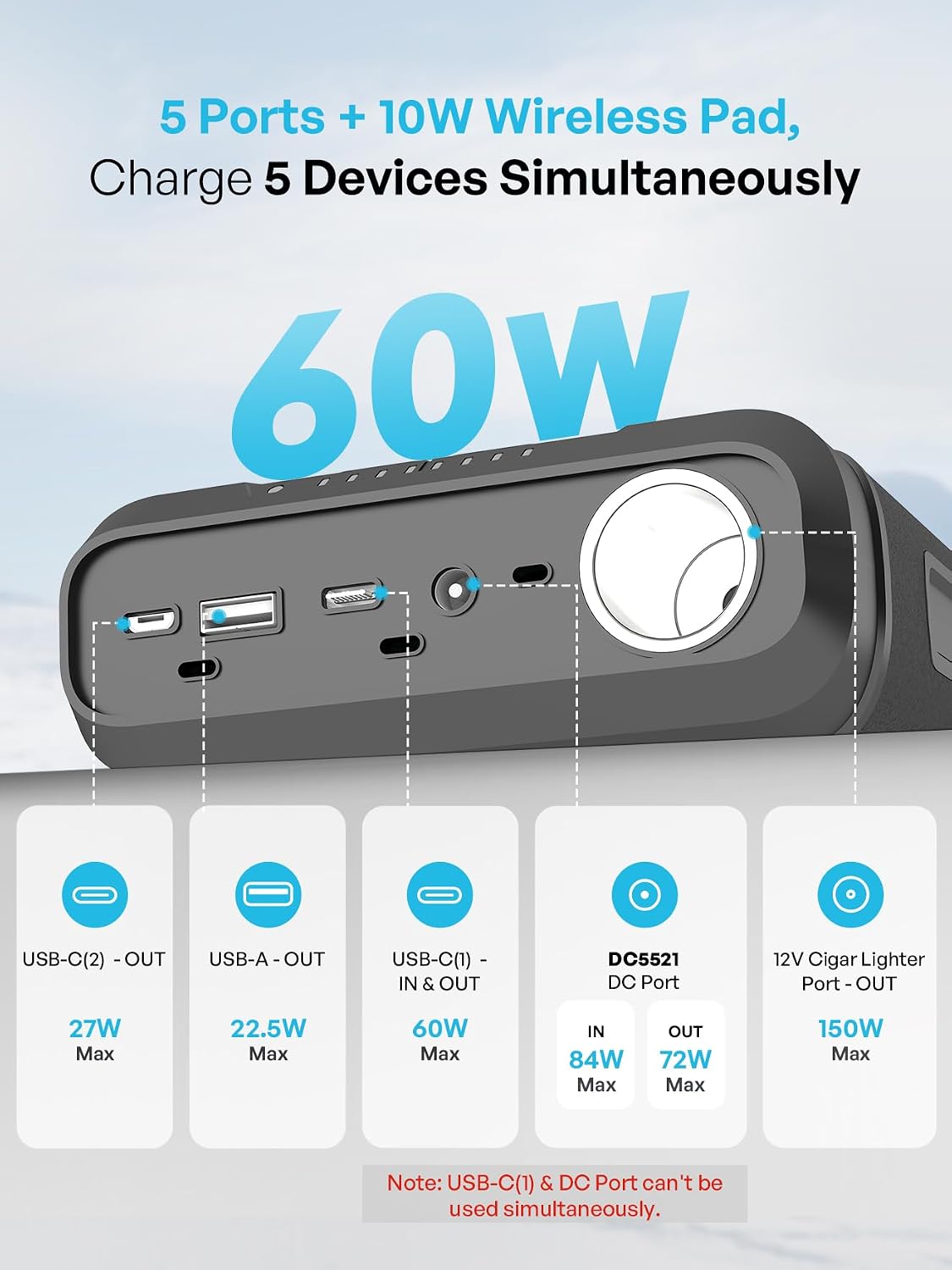 Renogy 72000mAh 266Wh 12v Power Bank with 60W PD, CPAP Battery for Camping, High Capacity Large Camping Power Bank with USB-C DC Wireless Charging & Flashlight, Backup Power Supply for Starlink Mini Renogy 72000mAh 266Wh 12v Power Bank with 60W PD, CPAP Battery for Camping, High Capacity Large Camping Power Bank with USB-C DC Wireless Charging & Flashlight, Backup Power Supply for Starlink Mini - Image 5