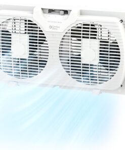Comfort Zone Twin Window Fan with Reversible Airflow Control, 9 inch, Auto-Locking Expanders, 2 Speed Fan, Dual Fan, Exhaust, Airflow 9.84 ft/sec, Ideal for Home, Kitchen, Bedroom & Office, CZ319WT