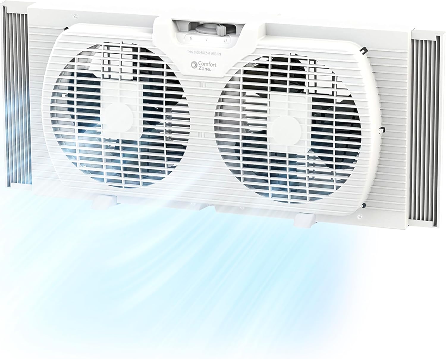 Comfort Zone Twin Window Fan with Reversible Airflow Control, 9 inch, Auto-Locking Expanders, 2 Speed Fan, Dual Fan, Exhaust, Airflow 9.84 ft/sec, Ideal for Home, Kitchen, Bedroom & Office, CZ319WT Comfort Zone Twin Window Fan with Reversible Airflow Control, 9 inch, Auto-Locking Expanders, 2 Speed Fan, Dual Fan, Exhaust, Airflow 9.84 ft/sec, Ideal for Home, Kitchen, Bedroom & Office, CZ319WT