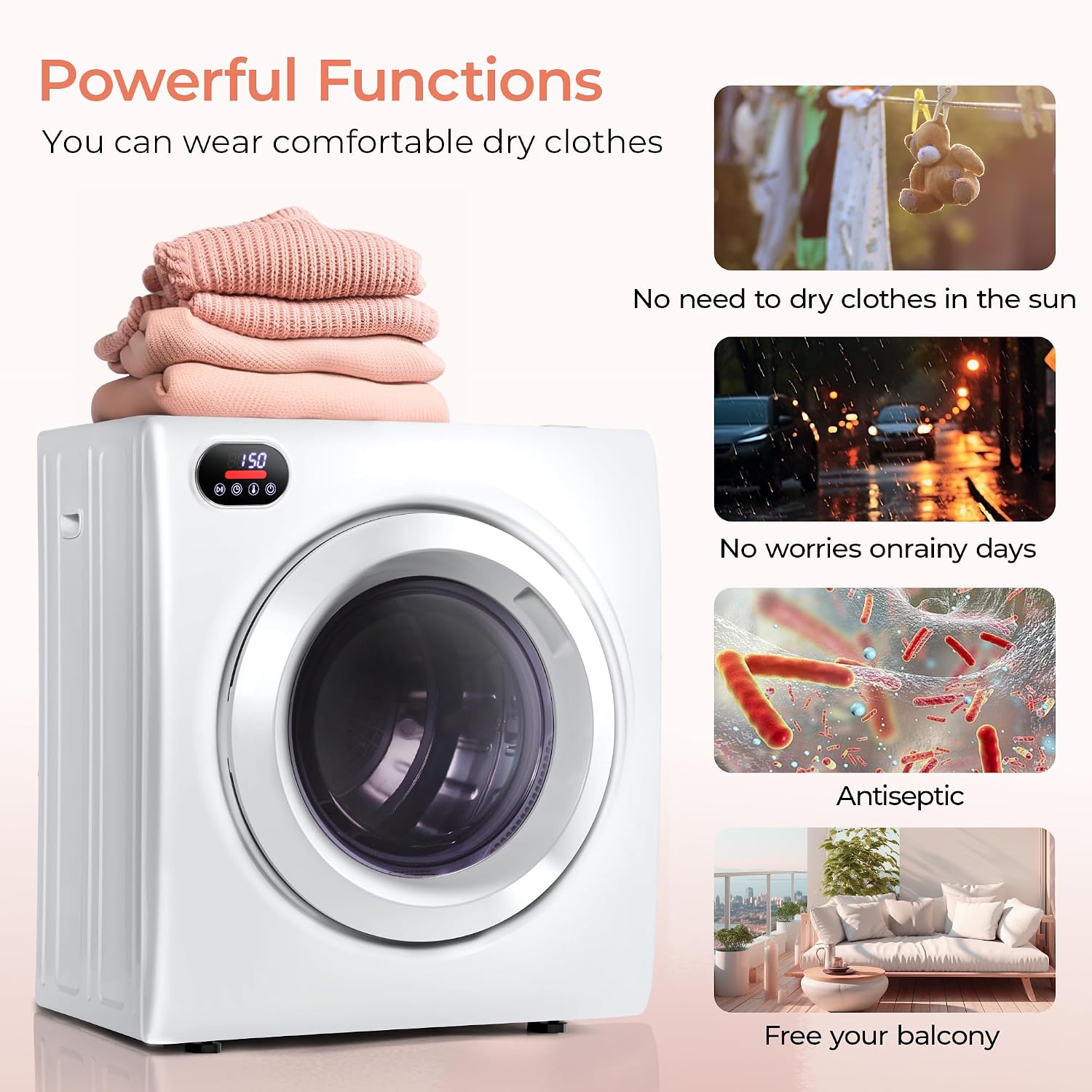 Euhomy 2.65 Cu.Ft Portable Dryer with Exhaust Hose, Clothes Dryer with Four Functions, 1400w Dryer Machine with Stainless Steel Drum, Suitable for Apartments, RVs, Gym Euhomy 2.65 Cu.Ft Portable Dryer with Exhaust Hose, Clothes Dryer with Four Functions, 1400w Dryer Machine with Stainless Steel Drum, Suitable for Apartments, RVs, Gym - Image 5