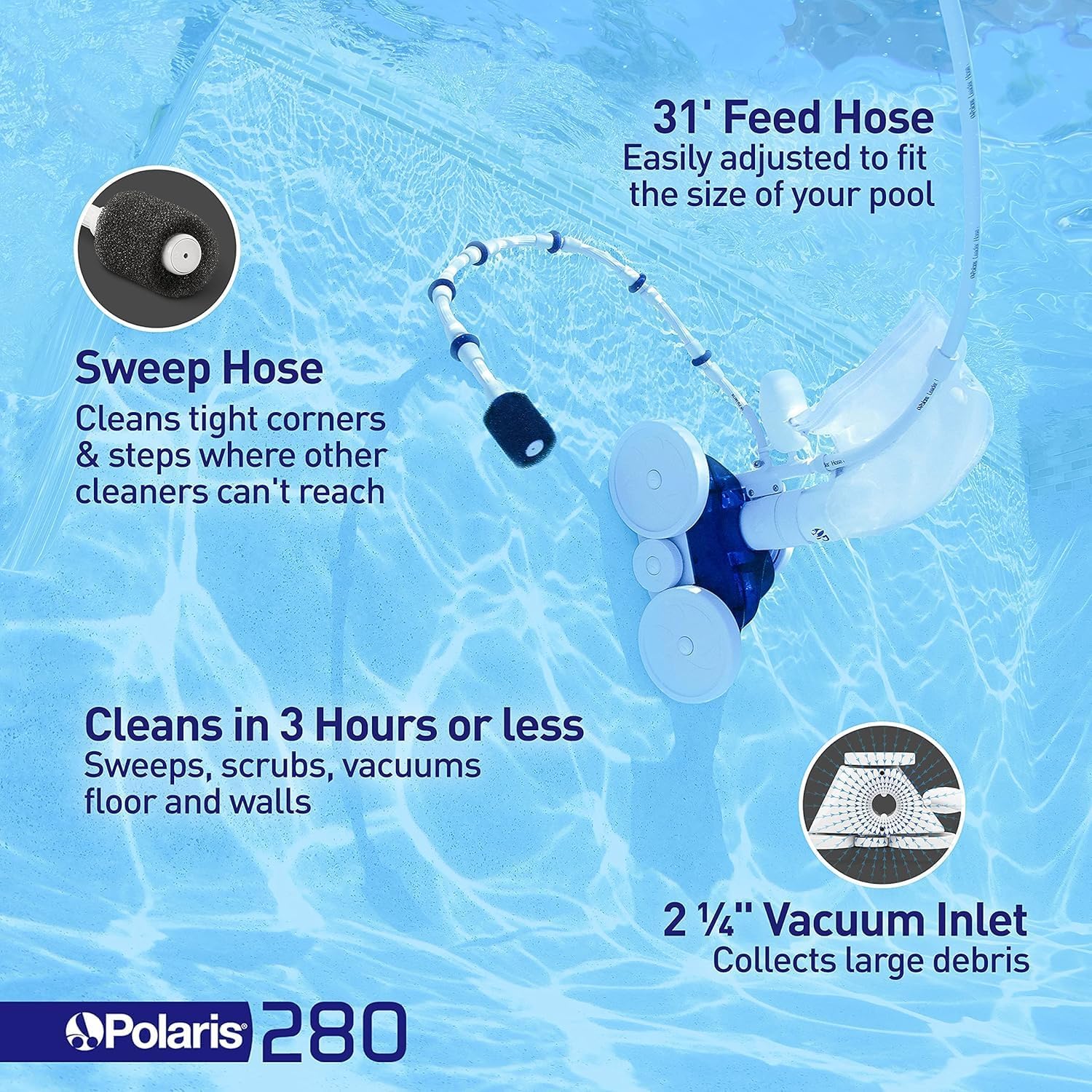 Polaris Vac-Sweep 280 Pressure-Side In-ground Pool Cleaner, Double Venturi Jet Powered, 31ft of Hose with an All Purpose Debris Bag Polaris Vac-Sweep 280 Pressure-Side In-ground Pool Cleaner, Double Venturi Jet Powered, 31ft of Hose with an All Purpose Debris Bag - Image 5