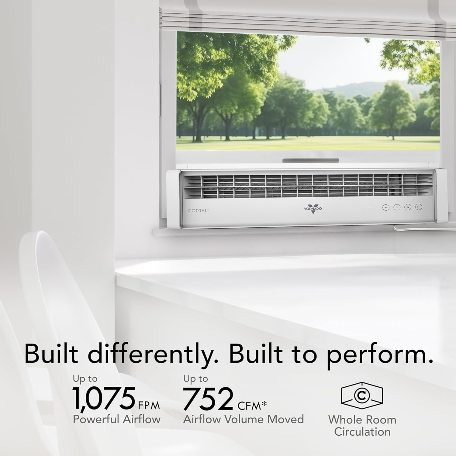 Vornado PORTAL® Window Fan with 3 Speeds, Reversible Exhaust Mode, Weather Resistant, Window Fan For Kitchen, Bedroom, Home, Low Profile, White Vornado PORTAL® Window Fan with 3 Speeds, Reversible Exhaust Mode, Weather Resistant, Window Fan For Kitchen, Bedroom, Home, Low Profile, White - Image 2