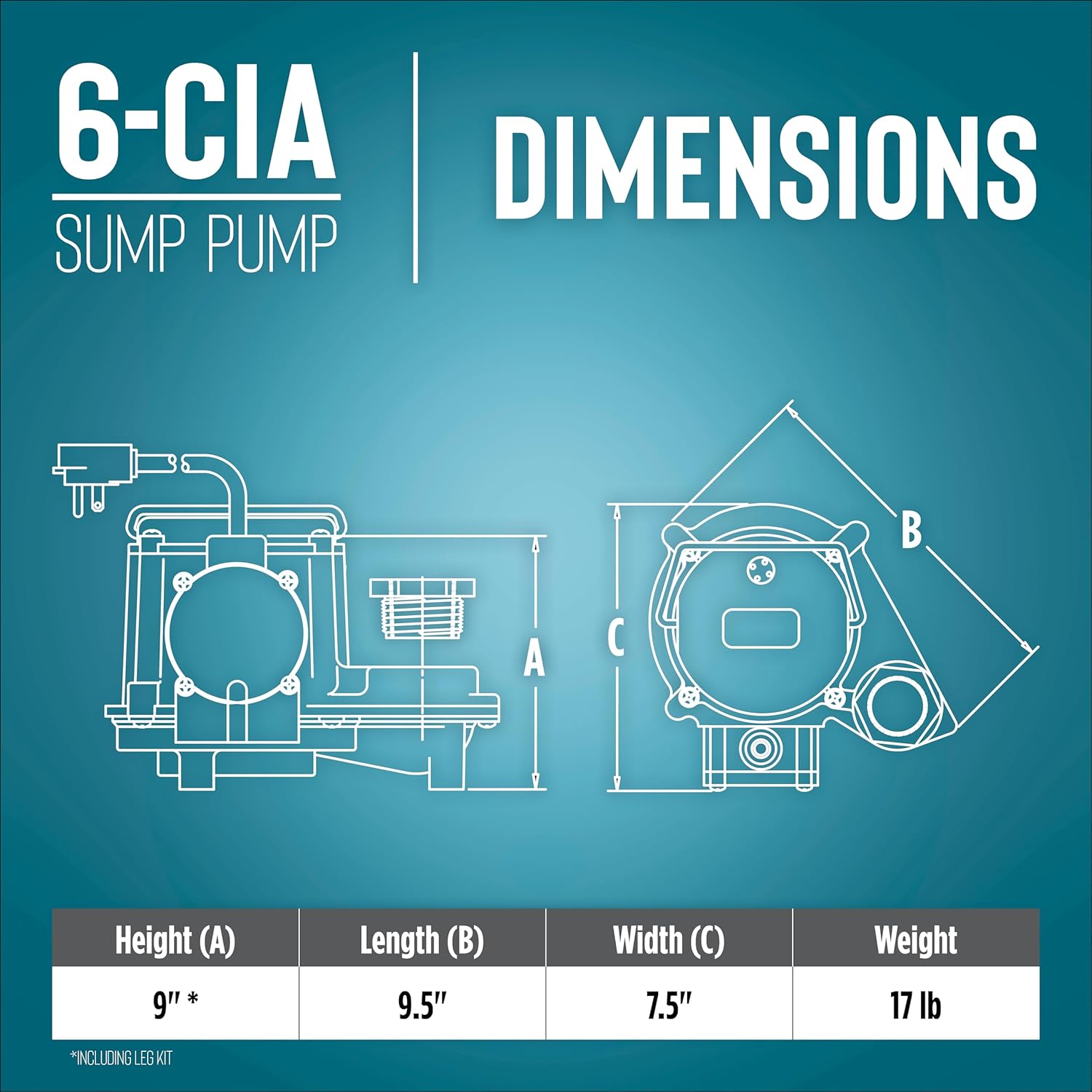 Little Giant 6-CIA 115 Volt, 1/3 HP 2760 GPH Cast Iron Submersible Sump Pump with Extended Leg Kit and Integral Diaphragm Switch, 10-Ft. Cord, Blue, 506162 Little Giant 6-CIA 115 Volt, 1/3 HP 2760 GPH Cast Iron Submersible Sump Pump with Extended Leg Kit and Integral Diaphragm Switch, 10-Ft. Cord, Blue, 506162 - Image 4