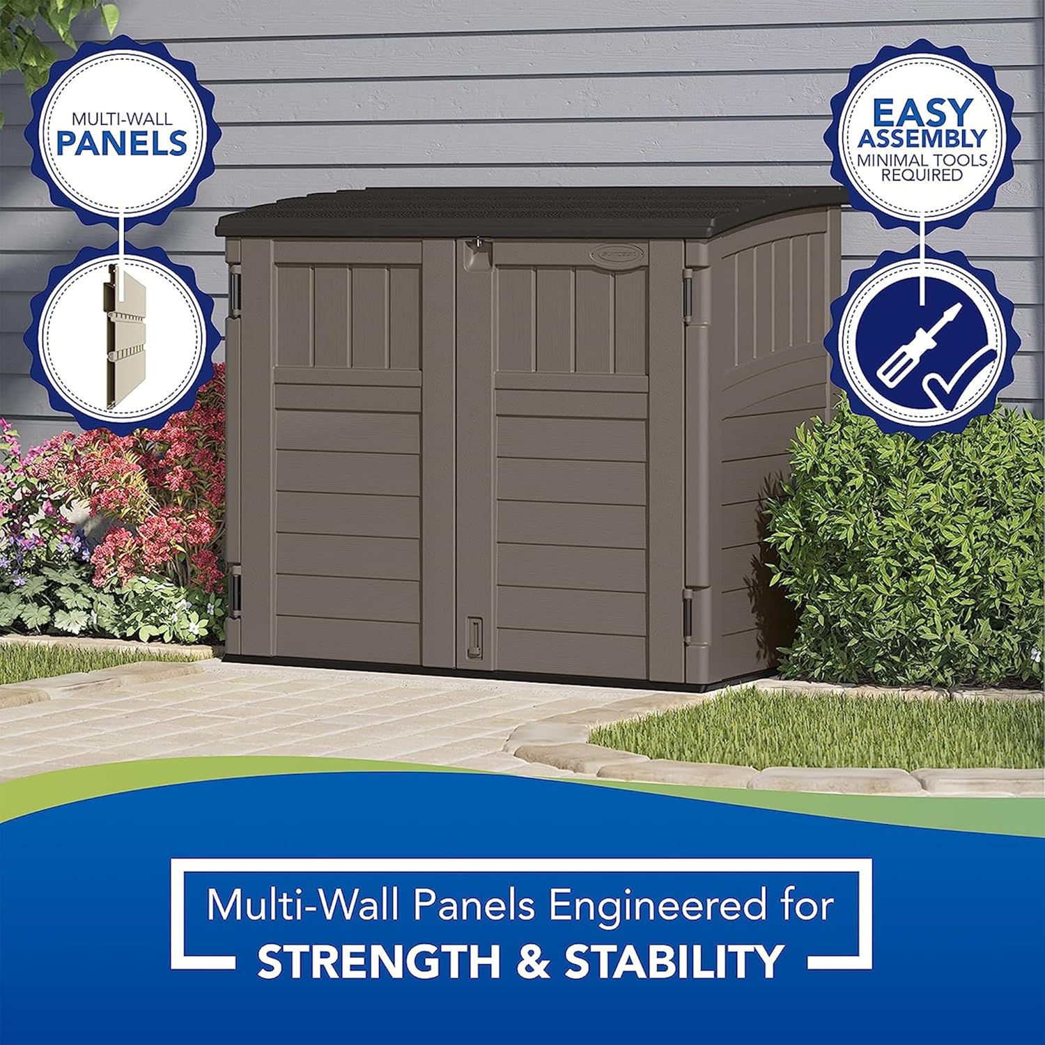 Suncast Outdoor Storage Shed for Backyard and Garden, Horizontal, 4' x 2.5', Stoney Grey - Portable Utility Deck and Cabinet for Tools, Equipment, and Garbage Suncast Outdoor Storage Shed for Backyard and Garden, Horizontal, 4' x 2.5', Stoney Grey - Portable Utility Deck and Cabinet for Tools, Equipment, and Garbage - Image 4