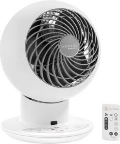 IRIS USA WOOZOO Air Circulator Fan with Remote, Oscillating, 5 Speeds, 82ft Max Air Distance, Adjustable Tilt, Quiet Motor, Small Fan for Bedroom, Office, Dorm, White