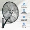 Hurricane Pro Commercial Grade Oscillating Metal Wall Mount Fan w/ 3 Speeds, Black, 20" - Corded Electric Air Cooling Unit w/ Powerful 4600 CFM Airflow for Home, Garage, Gym, Workshop & Greenhouse