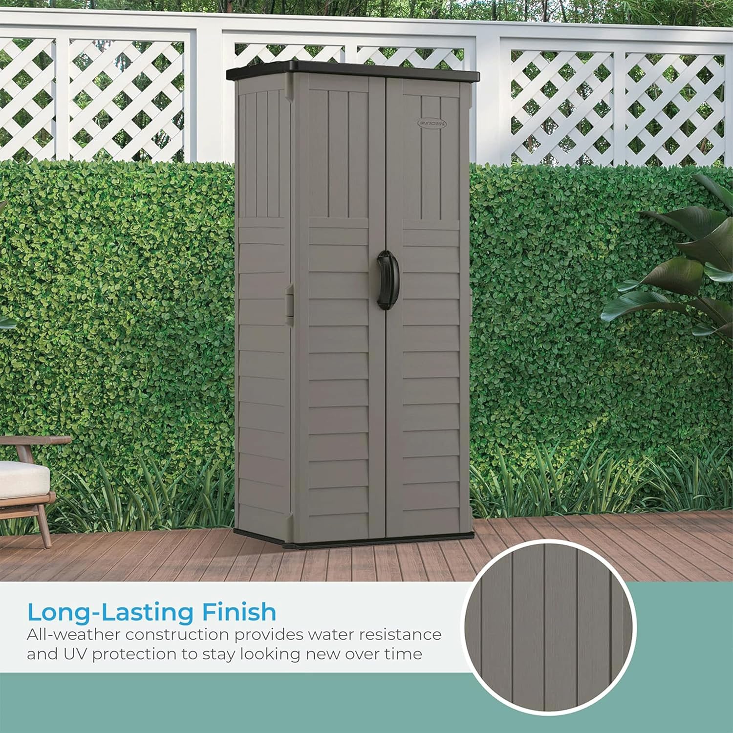 Suncast 22 Cubic Ft. Vertical Resin Outdoor Storage Shed with Lockable Double Doors, Weather-Resistant Multi-Wall Panels, Stoney Suncast 22 Cubic Ft. Vertical Resin Outdoor Storage Shed with Lockable Double Doors, Weather-Resistant Multi-Wall Panels, Stoney - Image 4