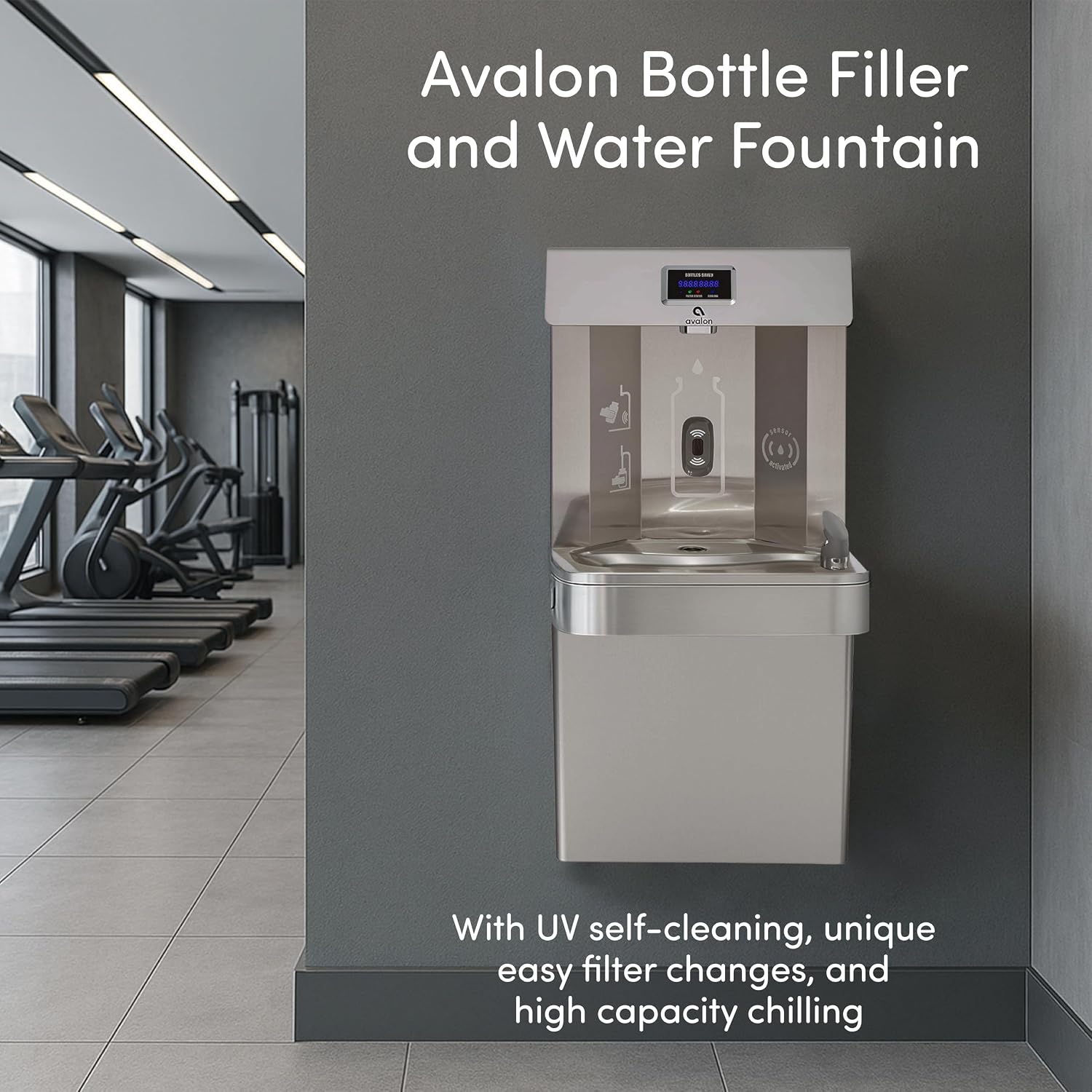 Avalon Wall Mounted Water Fountain with Bottle Filling Station, High Capacity Cooling, Sensor Dispensing, Self Cleaning, Digital Bottle Counter Display, Dual Filtration, ADA Compliant Avalon Wall Mounted Water Fountain with Bottle Filling Station, High Capacity Cooling, Sensor Dispensing, Self Cleaning, Digital Bottle Counter Display, Dual Filtration, ADA Compliant - Image 2