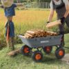 VEVOR 800lbs Poly Dump Garden Cart, Heavy Duty Yard Dump Cart Wagon, 4 Wheel Wheelbarrow with 10in Tires, 180°Rotating Handle, Steel Frame and Quick Release System VEVOR 800lbs Poly Dump Garden Cart, Heavy Duty Yard Dump Cart Wagon, 4 Wheel Wheelbarrow with 10in Tires, 180°Rotating Handle, Steel Frame and Quick Release System