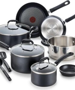 T-fal Experience Nonstick Cookware Set 12 Piece, Induction, Oven Broiler Safe 350F, Kitchen Cooking Set w/Fry Pans, Saucepan, Stockpot, Kitchen Utensils, Pots and Pans, Dishwasher Safe, Black