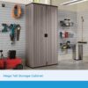 Suncast Mega Tall Storage Cabinet for Garage Organization - 31 Cu. Ft. Lockable Utility Closet with 3 Adjustable Shelves for Garden Supplies & Outdoor Tools, Multi-Wall Resin Construction, Platinum
