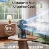 DREO TurboCool Misting Fan 516S, 150°+30° Omni-directional Oscillating Smart Desk Cooling Fan，Evaporative Air Cooler, 26 ft/s, Ultrafine Mist, 20dB, 6 Speeds 2 Modes, Remote & APP Control, RGB, Grey