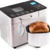 Elite Gourmet Bread Maker, PFAS-Free Ceralast Pan, 3 Sizes, Stainless Steel | Programmable, Touch Screen Control Panel, Ceramic Pan - 19 Functions Bake Gluten-Free, White, Wheat, Rye & More, 2 Lb Loaves