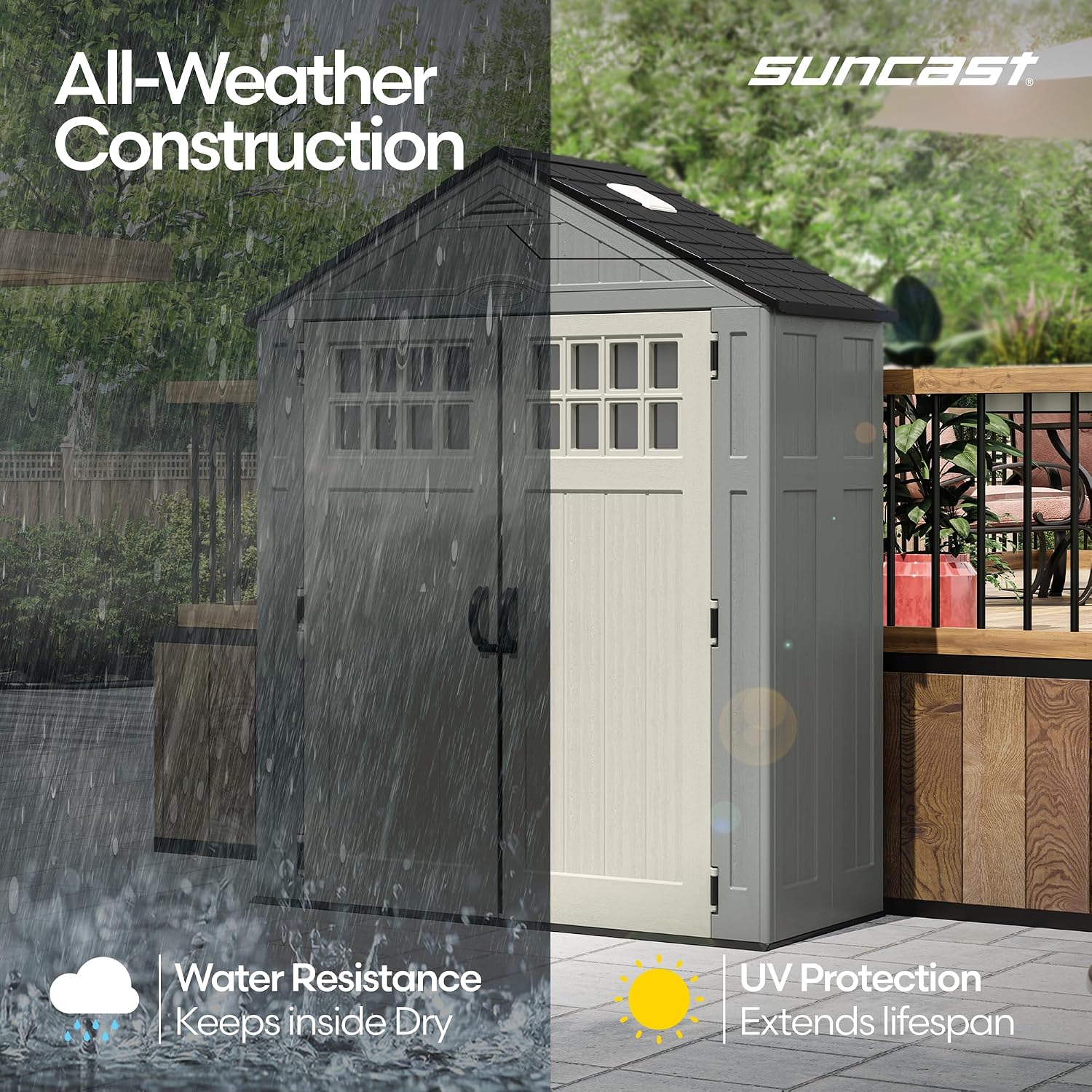 Suncast Everett 6x3 ft Vertical Storage Shed - Resin Outdoor Garden Shed with Floor, Windows, Skylight & Lockable Double Doors. Slim Yard Storage for Utility Tools & Backyard Equipment Suncast Everett 6x3 ft Vertical Storage Shed - Resin Outdoor Garden Shed with Floor, Windows, Skylight & Lockable Double Doors. Slim Yard Storage for Utility Tools & Backyard Equipment - Image 9