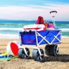 Mac Sports Heavy Duty Collapsible Folding All Terrain Utility Beach Wagon Cart, Blue/White Mac Sports Heavy Duty Collapsible Folding All Terrain Utility Beach Wagon Cart, Blue/White