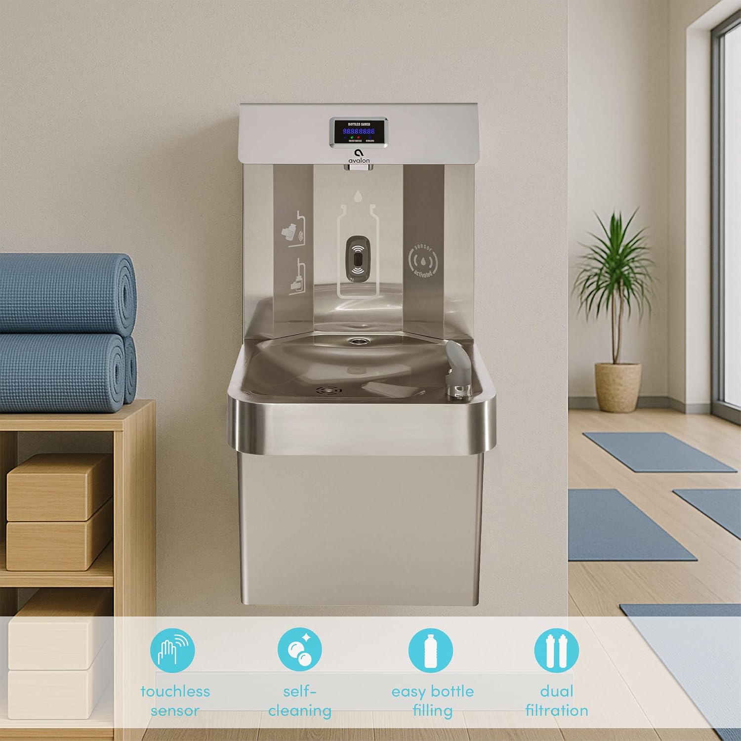Avalon Wall Mounted Water Fountain with Bottle Filling Station, High Capacity Cooling, Sensor Dispensing, Self Cleaning, Digital Bottle Counter Display, Dual Filtration, ADA Compliant Avalon Wall Mounted Water Fountain with Bottle Filling Station, High Capacity Cooling, Sensor Dispensing, Self Cleaning, Digital Bottle Counter Display, Dual Filtration, ADA Compliant - Image 6