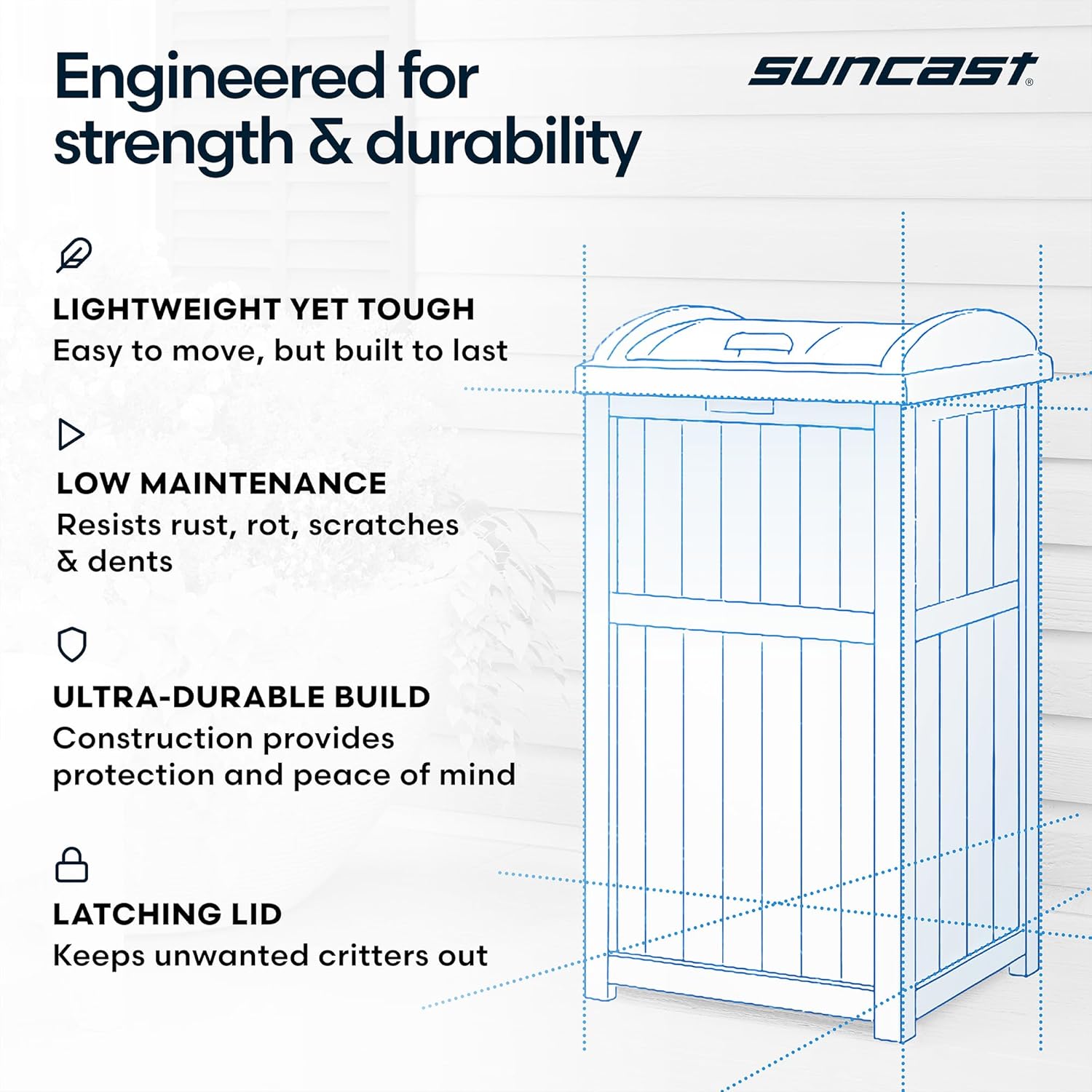 Suncast Outdoor Trash Hideaway, Resin Refuse Container w/Lid, Cyberspace, 30 Gallon Capacity - Stylish Concealed Waste Storage for Patio, Backyard, Deck or Garden, Use 30-33 Gal. Garbage Can Liners Suncast Outdoor Trash Hideaway, Resin Refuse Container w/Lid, Cyberspace, 30 Gallon Capacity - Stylish Concealed Waste Storage for Patio, Backyard, Deck or Garden, Use 30-33 Gal. Garbage Can Liners - Image 6