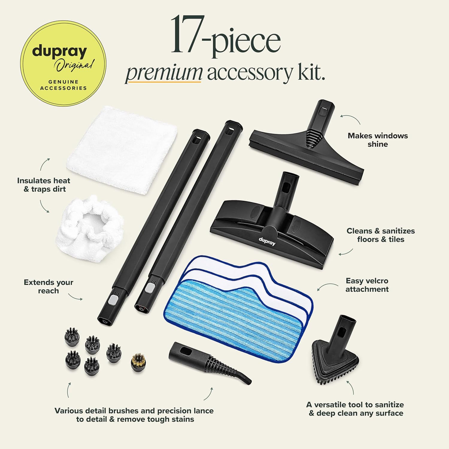 Dupray Neat Plus Steam Cleaner with 17-Piece Accessory Kit. A powerful multi-purpose steamer designed for deep cleaning floors, upholstery, grout, and more. *Kills 99.9% of Bacteria & Viruses Dupray Neat Plus Steam Cleaner with 17-Piece Accessory Kit. A powerful multi-purpose steamer designed for deep cleaning floors, upholstery, grout, and more. *Kills 99.9% of Bacteria & Viruses - Image 2