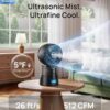 DREO TurboCool Misting Fan 516, 150°+30° Omni-directional Oscillating, Desk Cooling Fan 5℉ Drop, Evaporative air cooler, 26 ft/s Wind, Ultrafine Mist, 20dB, 6 Speeds 2 Modes, Remote Control, Black