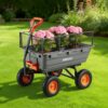VEVOR 10 Cu.Ft 1200LBS Poly Garden Cart Dump Wagon, Heavy Duty Wheelbarrow with Convertible Handle and 13" Flat Free Tires, Outdoor Yard Wagon ATV Trailer Dump Cart Tow Behind for Lawn Mower Tractor