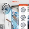 VEVOR Wall Mount Fan, 20 in Wall Mounted Hanging Fan with Mist, IP44-rated Protection, 3-Speed, Long Airflow Distance, Adjustable Rotation Angle, Powerful for Industry, Commercial, Garage, Workshop