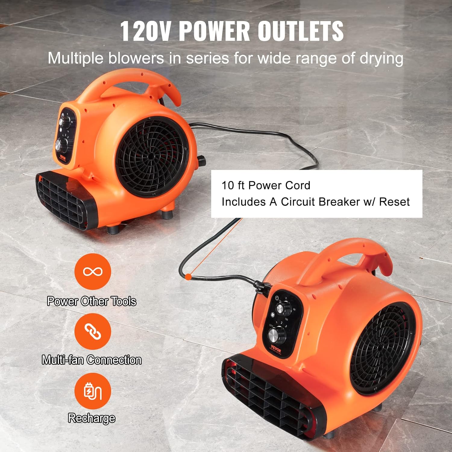 VEVOR Air Mover, 1/4 HP 1000 CFM Carpet Dryer for Cooling and Ventilating, Portable Floor Blower Fan with 4 Blowing Angles and Time Function, for Janitorial, Home, Commercial Use VEVOR Air Mover, 1/4 HP 1000 CFM Carpet Dryer for Cooling and Ventilating, Portable Floor Blower Fan with 4 Blowing Angles and Time Function, for Janitorial, Home, Commercial Use - Image 6