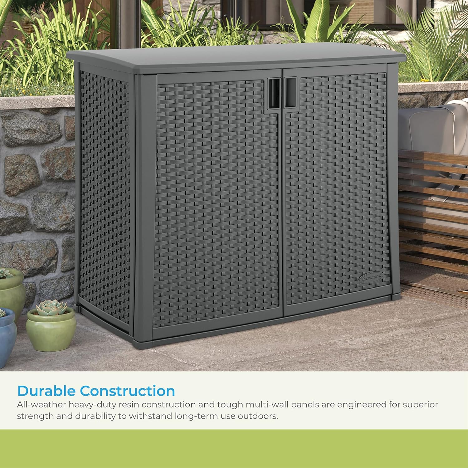 Suncast Lockable Outdoor Cabinet Storage for Patio, Garden and Backyard, 97 Gal, Cool Gray Suncast Lockable Outdoor Cabinet Storage for Patio, Garden and Backyard, 97 Gal, Cool Gray - Image 5