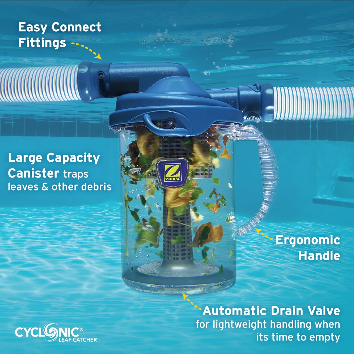 Zodiac Genuine Parts Cyclonic Leaf Catcher, Connects to Suction-Side Pool Cleaners to Capture Leaves & Other Debris, Universal Hose Connection Included Zodiac Genuine Parts Cyclonic Leaf Catcher, Connects to Suction-Side Pool Cleaners to Capture Leaves & Other Debris, Universal Hose Connection Included - Image 3