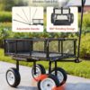 VEVOR 500 LBS Steel Garden Cart with Work Seat, Heavy Duty Garden Wagon Cart on Wheels, Outdoor Metal Utility Yard Wagon Gardening Stool with 10inch Flat Free Tires, Tool Tray & Adjustable Handle