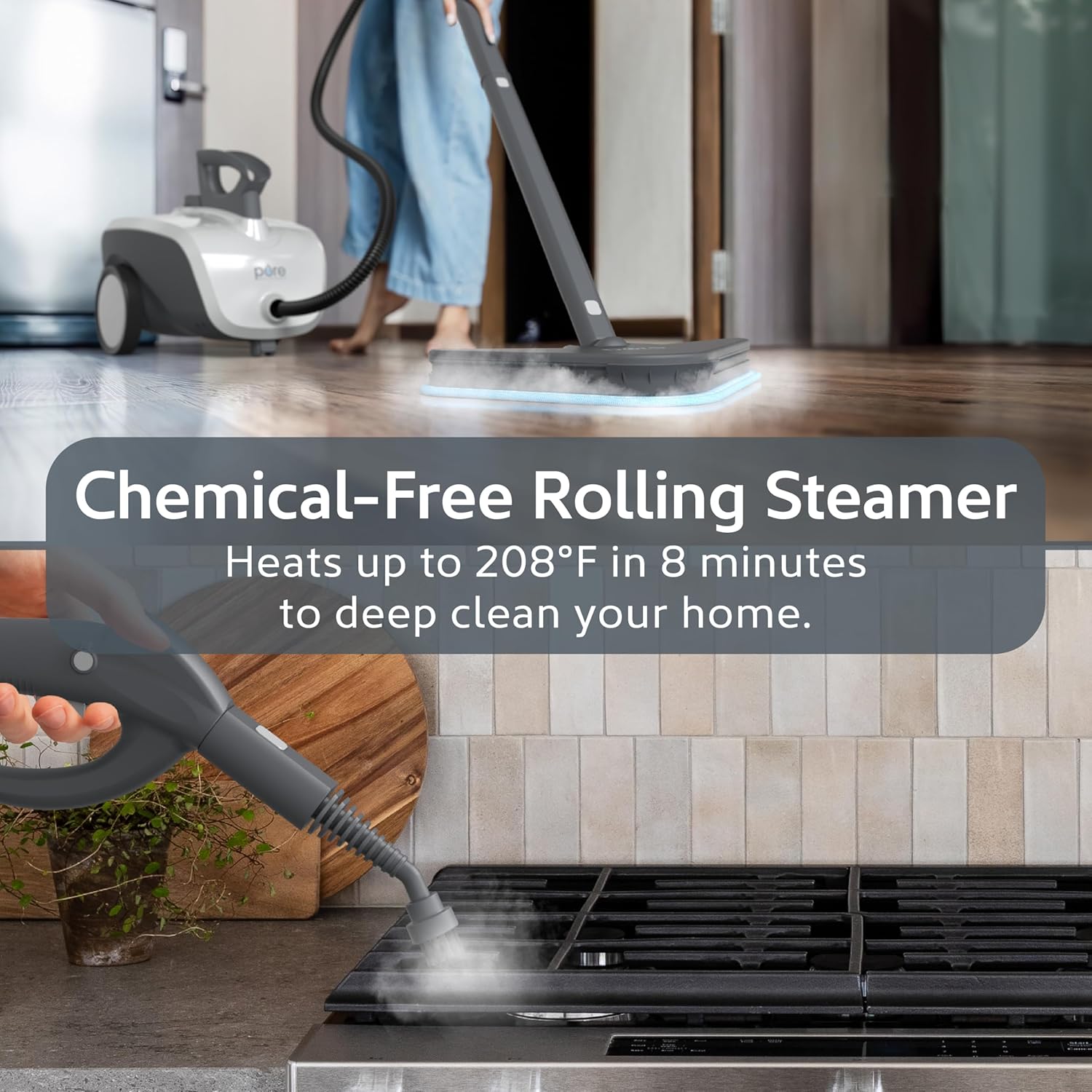 Pure Enrichment PureClean XL Rolling Steam Cleaner – Professional 1.5L Multi-Purpose Heavy Duty Steamer, 17 Accessories, Chemical-Free Deep Cleaning of Floors, Upholstery, Windows, Grout, Cars & More Pure Enrichment PureClean XL Rolling Steam Cleaner – Professional 1.5L Multi-Purpose Heavy Duty Steamer, 17 Accessories, Chemical-Free Deep Cleaning of Floors, Upholstery, Windows, Grout, Cars & More - Image 2