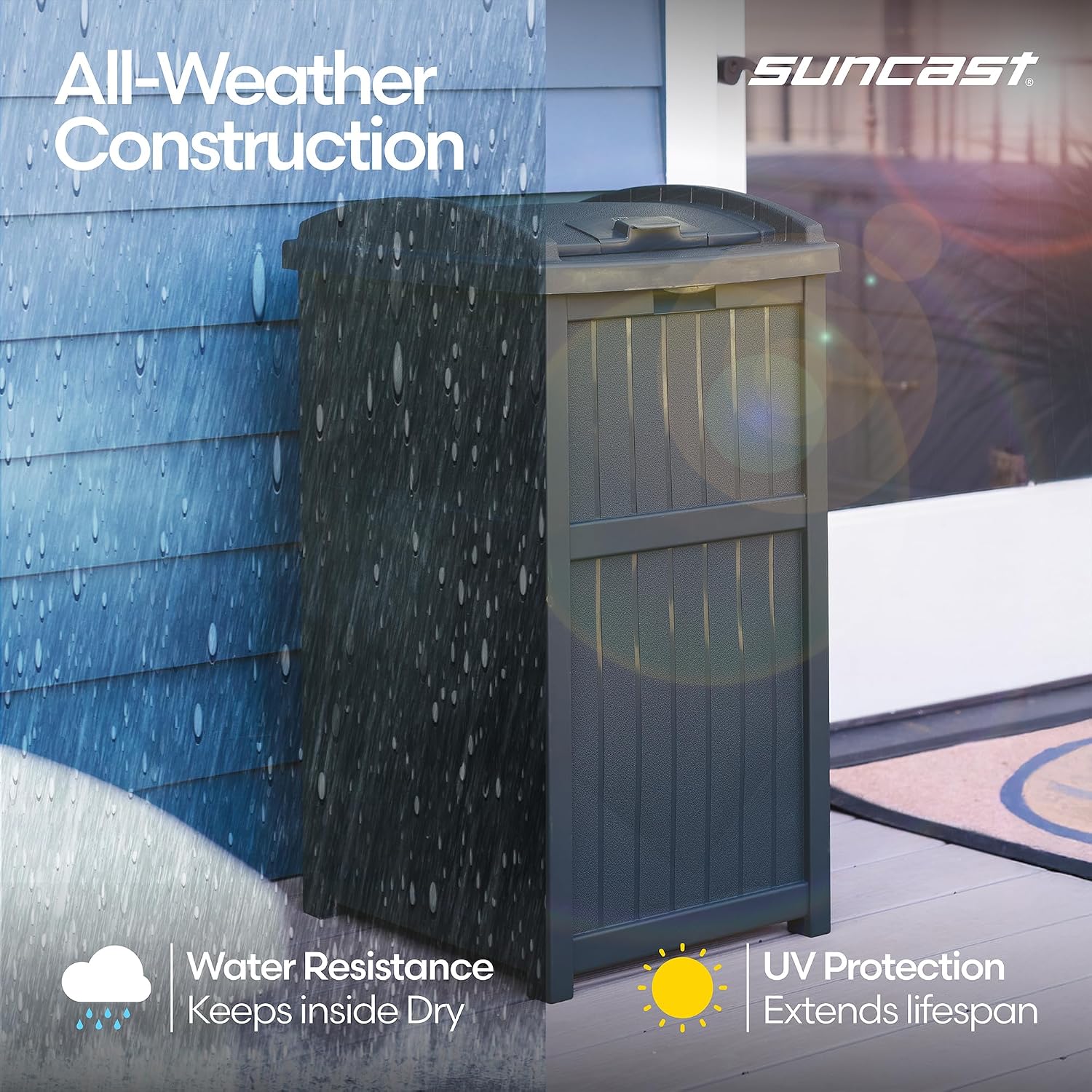 Suncast Outdoor Trash Hideaway, Resin Refuse Container w/Lid, Cyberspace, 30 Gallon Capacity - Stylish Concealed Waste Storage for Patio, Backyard, Deck or Garden, Use 30-33 Gal. Garbage Can Liners Suncast Outdoor Trash Hideaway, Resin Refuse Container w/Lid, Cyberspace, 30 Gallon Capacity - Stylish Concealed Waste Storage for Patio, Backyard, Deck or Garden, Use 30-33 Gal. Garbage Can Liners - Image 7