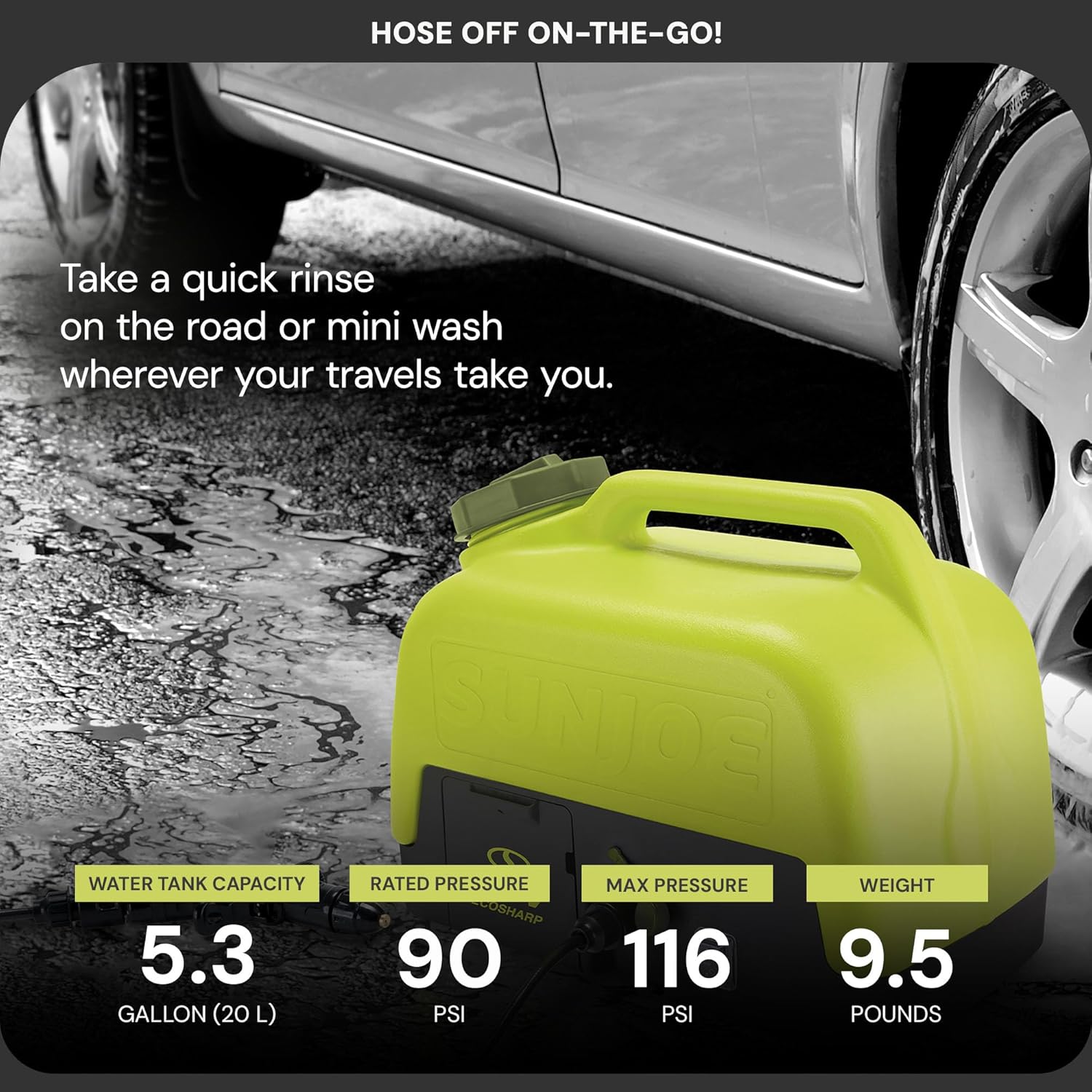 Sun Joe Cordless Electric Pressure Power Washer w/ 2.0Ah Battery, Charger & Adjustable Nozzle, 1.5 GPM, 90W Motor - Heavy-Duty Cleaning Machine for Patios, Decks, Sidewalks & Cars, IONMAX WA24C-LTE Sun Joe Cordless Electric Pressure Power Washer w/ 2.0Ah Battery, Charger & Adjustable Nozzle, 1.5 GPM, 90W Motor - Heavy-Duty Cleaning Machine for Patios, Decks, Sidewalks & Cars, IONMAX WA24C-LTE - Image 6