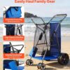 VEVOR Beach Cart, 165LBS Load Capacity, Portable Folding Beach Wagon Dolly with 10" Solid Wheel for Sand, Insulated Cooler Bag, Large Mesh Bag&Umbrella Holder for Outdoor Camping Fishing