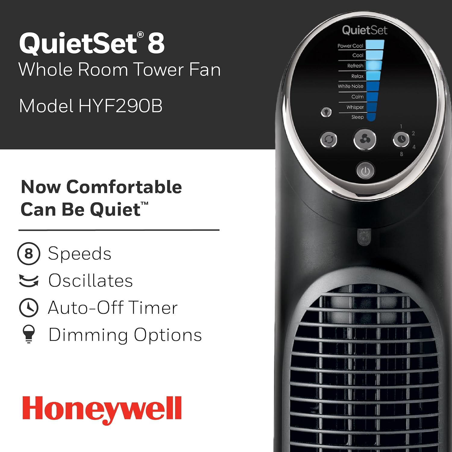 Honeywell QuietSet Whole Room Tower Fan, Oscillating Tower Fan with Remote, Black, HYF290B Honeywell QuietSet Whole Room Tower Fan, Oscillating Tower Fan with Remote, Black, HYF290B - Image 2