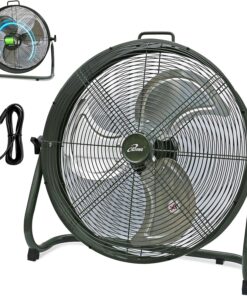 iLiving 18" Rechargeable Battery Operated Camping Floor Fan, High Velocity Portable Outdoor Fan with Metal Blade, With Built-in Lithium Battery for Whole Day Usage, 18 Inches, Military Green