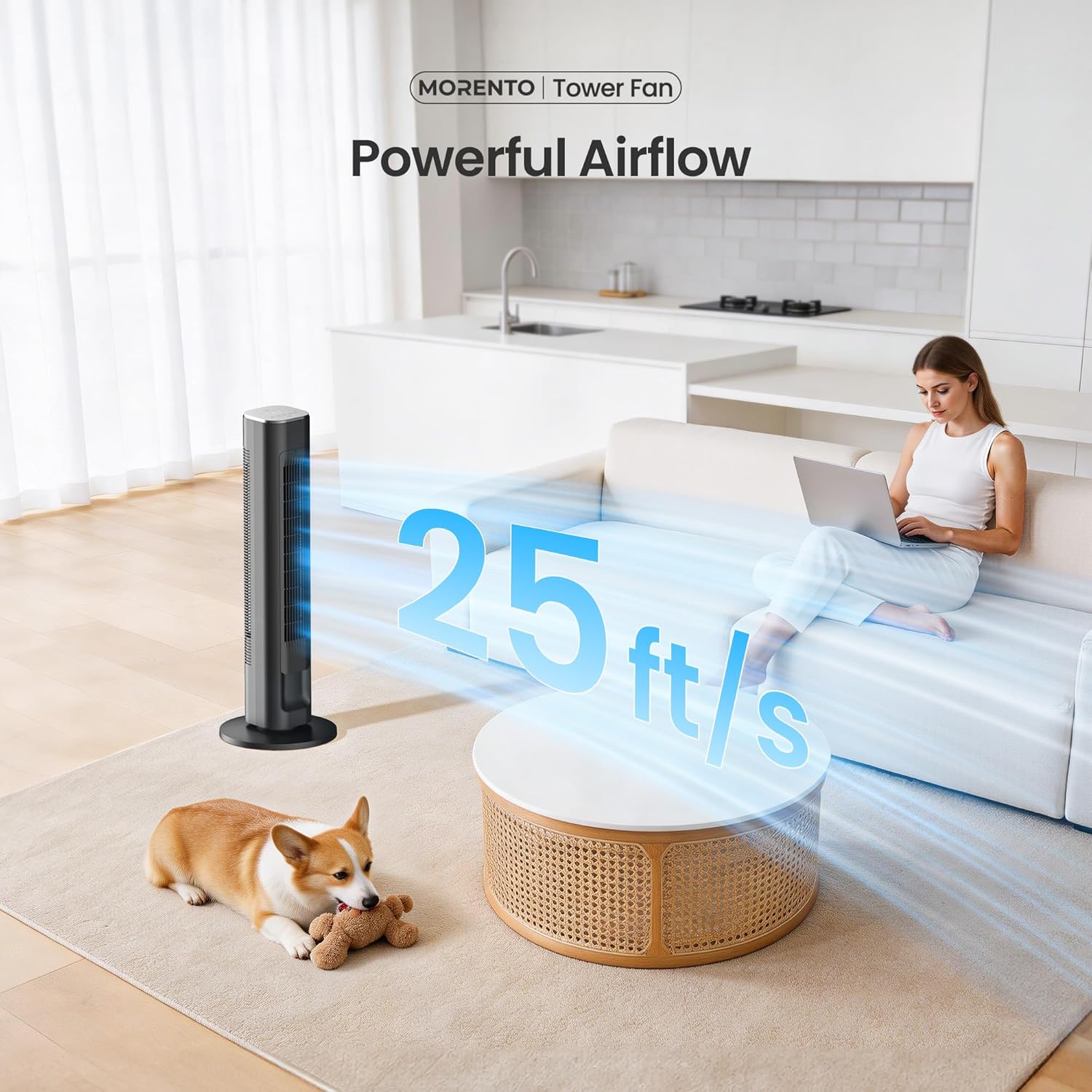 MORENTO Tower Fan for Bedroom, 36" Smart Standing Fan with WiFi APP Voice Control, 4 Modes 4 Speeds, 90° Oscillating, 12H Timer & 25dB Ultra Quiet Safe Bladeless Floor Fan with Remote, Black, 1 Pack MORENTO Tower Fan for Bedroom, 36" Smart Standing Fan with WiFi APP Voice Control, 4 Modes 4 Speeds, 90° Oscillating, 12H Timer & 25dB Ultra Quiet Safe Bladeless Floor Fan with Remote, Black, 1 Pack - Image 4