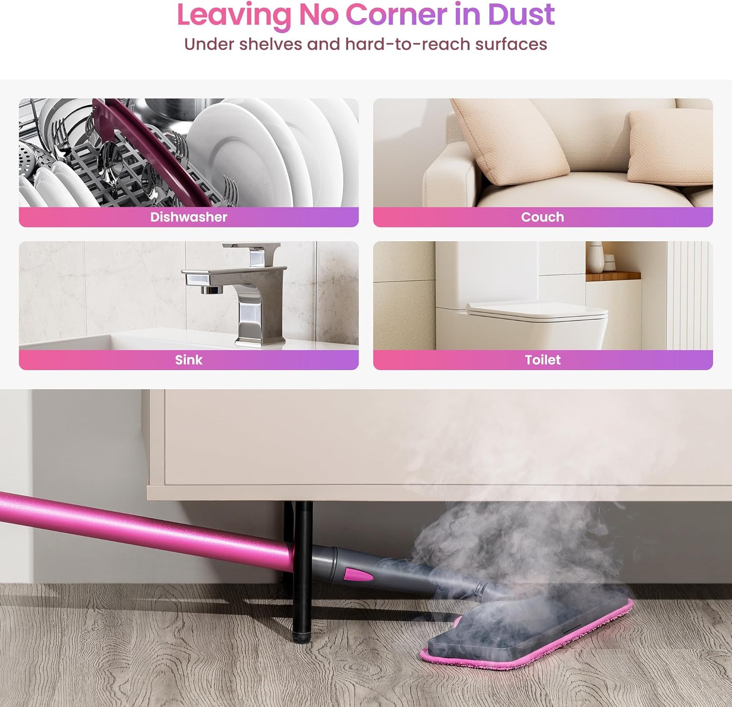 Schenley Steam Mop Cleaner with Detachable Handheld Steamer for Cleaning Hardwood, Laminate Floor, Tiles and Grout, with 14-in-1 Multi-purpose Accessories and Washable Microfiber Pads Schenley Steam Mop Cleaner with Detachable Handheld Steamer for Cleaning Hardwood, Laminate Floor, Tiles and Grout, with 14-in-1 Multi-purpose Accessories and Washable Microfiber Pads - Image 4