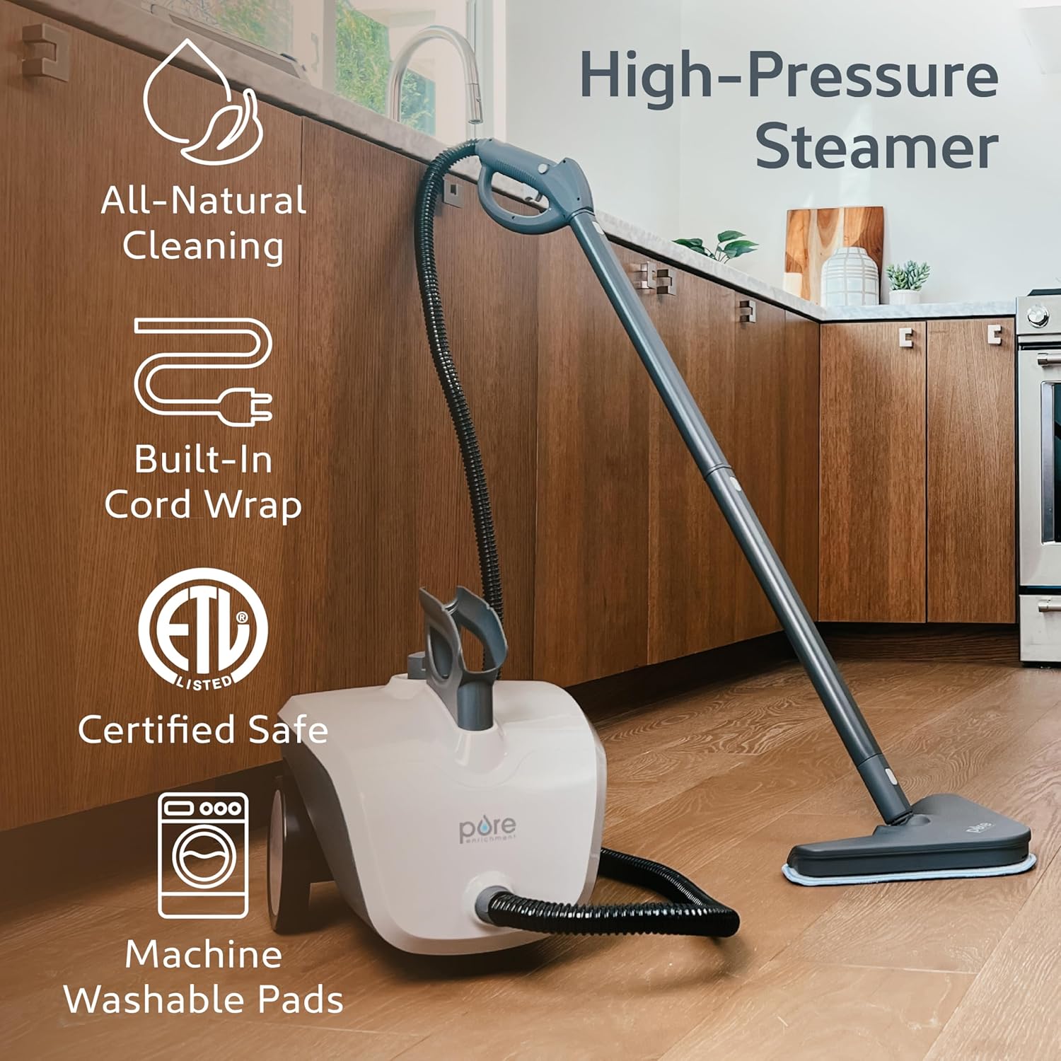 Pure Enrichment PureClean XL Rolling Steam Cleaner – Professional 1.5L Multi-Purpose Heavy Duty Steamer, 17 Accessories, Chemical-Free Deep Cleaning of Floors, Upholstery, Windows, Grout, Cars & More Pure Enrichment PureClean XL Rolling Steam Cleaner – Professional 1.5L Multi-Purpose Heavy Duty Steamer, 17 Accessories, Chemical-Free Deep Cleaning of Floors, Upholstery, Windows, Grout, Cars & More - Image 3